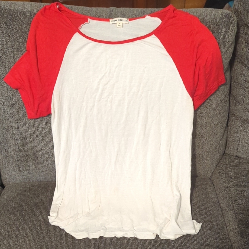 Zenana Outfitters White and Red Raglan T-Shirt Relaxed Fit